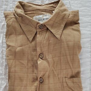 Bill Blass silk shirt sleeve summer button down shirt in gold tropical print